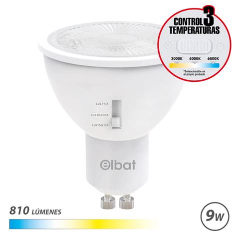 BOMBILLA LED GU10 | 9W | 810LM | LUZ CALIDA/BLANCA/FRIA | ELBAT - EB0578