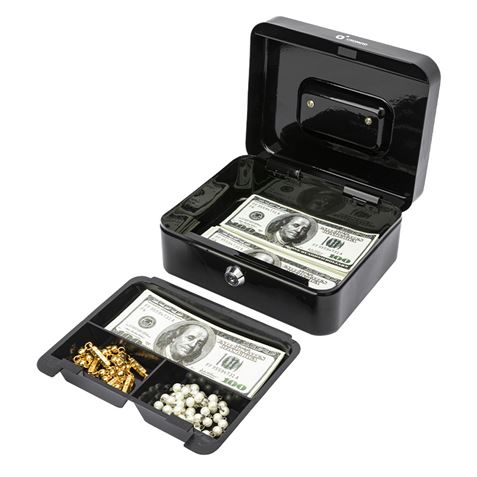 CAJA DE CAUDALES METÁLICA CON LLAVE 9X20X16CM 3 COMPARTIMENTOS CROMAD - CR1224-5