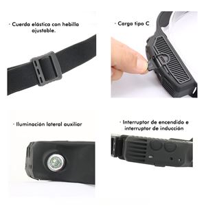 LINTERNA LED DE CABEZA FRONTAL LED 800LM + 200LM Y SENSOR DE MANOS ELBAT - EB0575-2