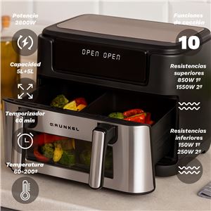 FREIDORA DE AIRE 10 LITROS 2800W CUBETOS FLEXIBLES GRUNKEL - DUALFLEXFRYER-1