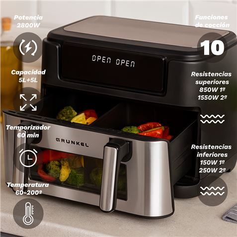 FREIDORA DE AIRE 10 LITROS 2800W CUBETOS FLEXIBLES GRUNKEL - DUALFLEXFRYER-1