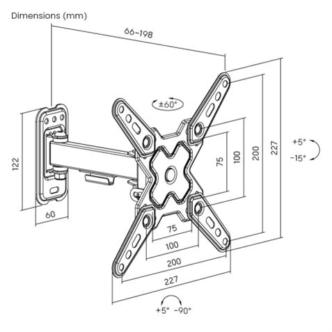 REACONDICIONADO SOPORTE CON BRAZO TV 13"-15" UNA EXTENSION CROMAD - CR1169-4