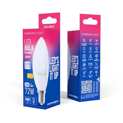 BOMBILLA LED C37 | 8.5W | 1000LM | E14 | LUZ FRIA FOREVER - RTV9000033