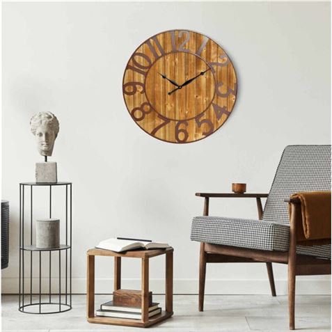 RELOJ DE PARED VINTAGE MADERA OSCURA 80CM - 81035-1