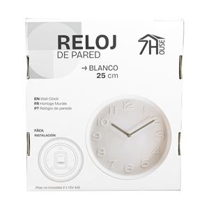 RELOJ DE PARED BLANCO 25CM SEVEN HOUSE - 81065