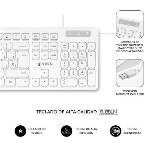 COMBO TECLADO Y RATON CON CABLE BUSINESS SLIM BLANCO SUBBLIM - SUBKBC-CSSK02-1