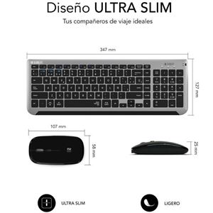 COMBO TECLADO Y RATON WIRELESS Y BLUETOOTH PRESTIGE EXTENDIDO NEGRO SUBBLIM - SUBKBC-DCEP20-1