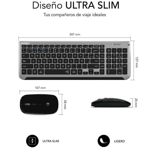 COMBO TECLADO Y RATON WIRELESS Y BLUETOOTH PRESTIGE EXTENDIDO NEGRO SUBBLIM - SUBKBC-DCEP20-1