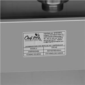 LAVAMANOS ACERO INOX INDUSTRIAL CON GRIFO DE PIE Y DISPENSADOR CHEF PRO - CF0145-11