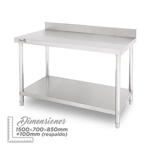MESA DE TRABAJO ACERO INOXIDABLE 150X70X85CM CON RESPALDO CHEF PRO - CF0136-1