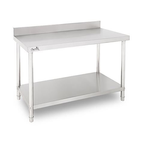 MESA DE TRABAJO ACERO INOXIDABLE 150X70X85CM CON RESPALDO CHEF PRO - CF0136-3
