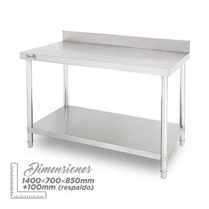 MESA DE TRABAJO ACERO INOXIDABLE 140X70X85CM CON RESPALDO CHEF PRO - CF0134-1