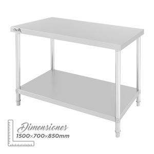 MESA DE TRABAJO ACERO INOXIDABLE 150X70X85CM CHEF PRO - CF0135-1