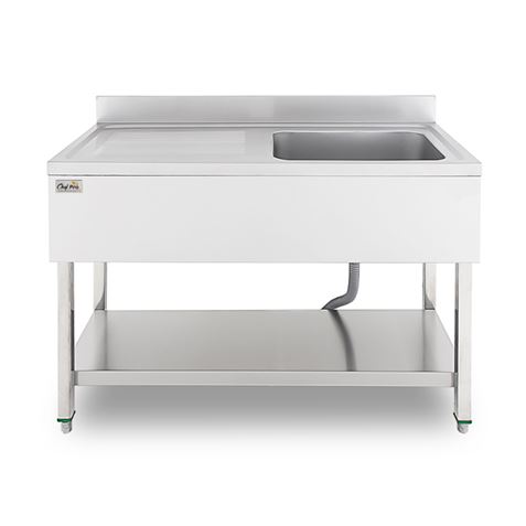 FREGADERO INDUSTRIAL 140X70X85CM CUBETA DERECHA Y ESTANTE CHEF PRO - CF0142-2