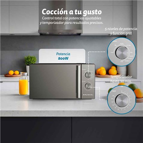 MICROONDAS CON GRILL 20 LITROS 800W CON ESPEJO GRUNKEL - MWG-20ESPEJO-1