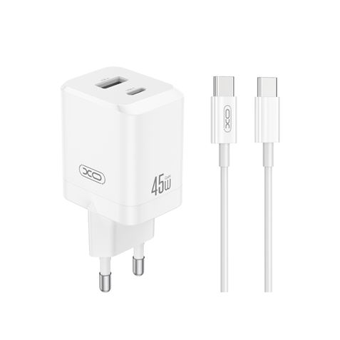 CARGADOR USB+USB-C 45W CON CABLE TIPO-C BLANCO XO