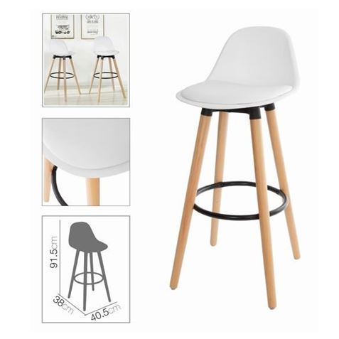 TABURETE ALTO CON RESPALDO Y ACOLCHADO BLANCO - 41043