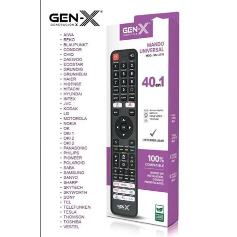 MANDO UNIVERSAL 40 EN 1 SIN CODIGOS MU-2118 GEN-X - MU-2118