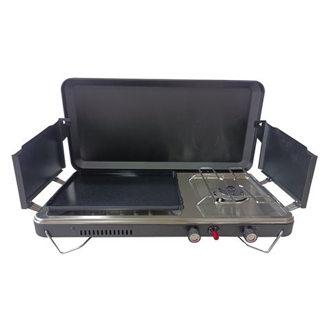 COCINA DE GAS PORTATIL PREMIUM OUTDOOR PLANCHA + DOBLE QUEMADOR MUVIP - MV0666