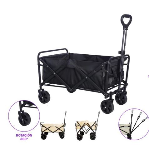 CARRO PLEGABLE DE ACERO PARA PLAYA 75X44X76 NEGRO - 10480