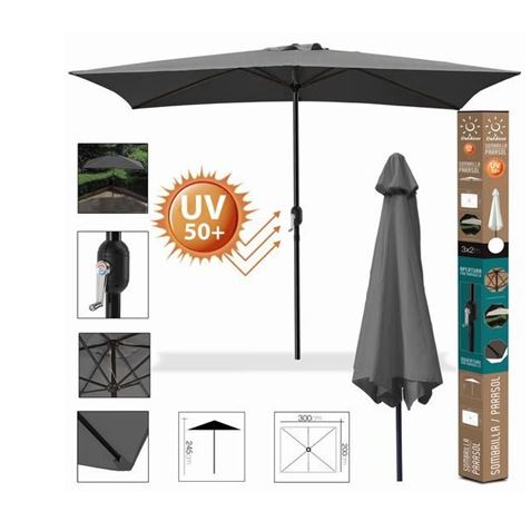 SOMBRILLA JARDIN 3X2 METROS UV50+ ANTRACITA - 88799
