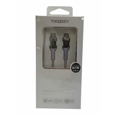 CABLE TIPO C A TIPO C 1 METRO 60W THREEKEY VIOLETA - TKNB05TCPR