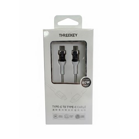 CABLE TIPO C A TIPO C 1 METRO 60W THREEKEY BLANCO - TKNB05TCWH