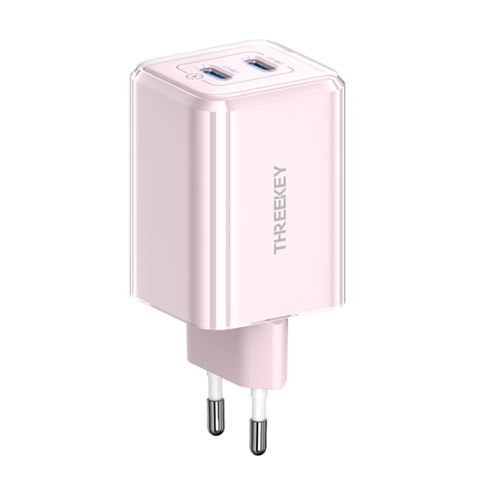 CARGADOR DE CORRIENTE 35W 2 X TIPO C THREEKEY ROSA