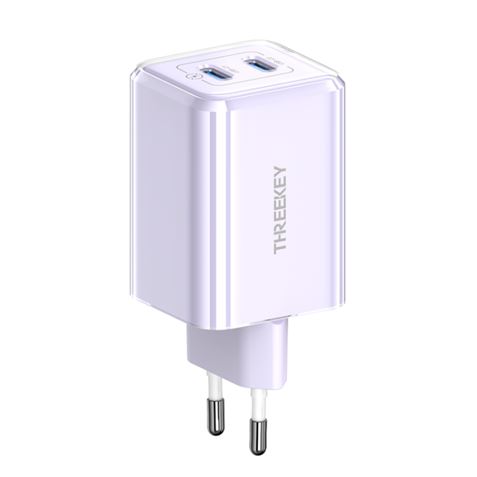 CARGADOR DE CORRIENTE 35W 2 X TIPO C THREEKEY VIOLETA