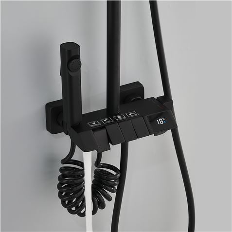 COLUMNA DE DUCHA COMPLETA SEL. BOTON DISPLAY NEGRA FONTASTOCK - FSKFCD008-3