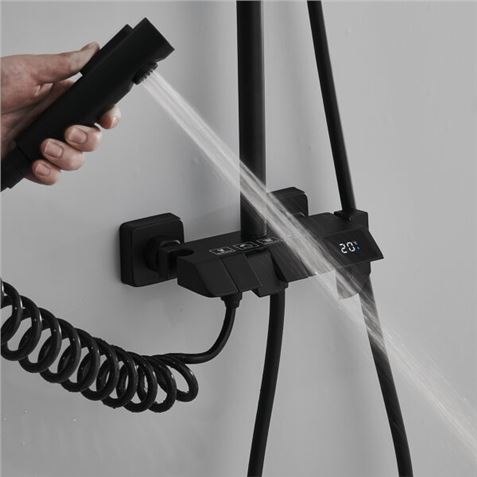 COLUMNA DE DUCHA COMPLETA SEL. BOTON DISPLAY NEGRA FONTASTOCK - FSKFCD008-4