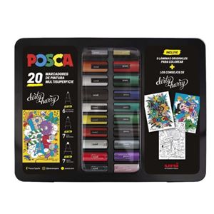 MALETA METALICA CON 20 MARCADORES CON TINTA BASE AGUA COLORES SURTIDOS - 182634820