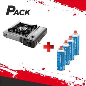 PACK COCINA GAS PORTATIL DOBLE MUVIP + 4 CARTUCHOS DE GAS 250GR CAMPINGAZ - PACK192-1