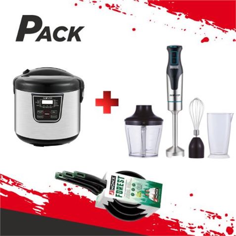 PACK OLLA 6 LITROS + BATIDORA MANO 1300W + JUEGO 3 SARTENES MONIX - PACK199-1