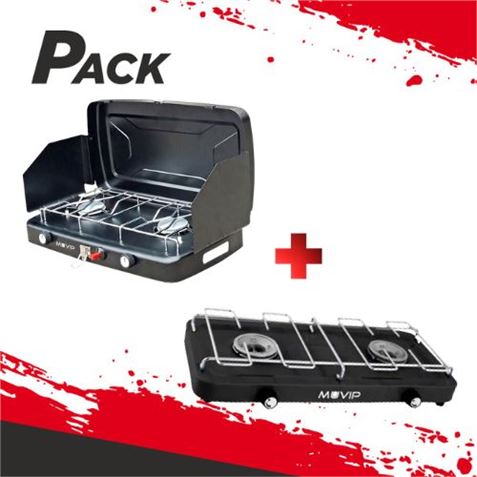 COCINA DE GAS 2 FUEGOS + PROTECTORES CONTRA VIENTO + COCINA DE GAS 2 FUEGOS - PACK216