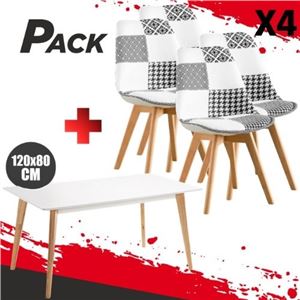 MESA DESIGN D900 120X80CM BLANCA + 4 SILLAS DESIGN D400 TELA PATCHWORK - PACK240