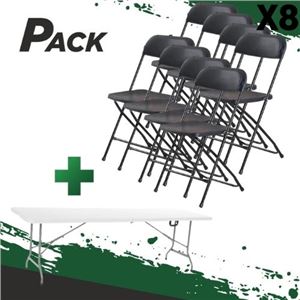 MESA DE RESINA PLEGABLE 240X74X74CM + 8 SILLAS RESINA PLEGABLE 80X50X45CM - PACK253