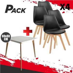 MESA DESIGN D900 80X80CM BLANCA + 4 SILLAS DESIGN D200 NEGRAS - PACK235