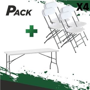 MESA DE RESINA PLEGABLE 152X70X74CM + 4 SILLAS RESINA PLEGABLE 80X50X45CM - PACK244