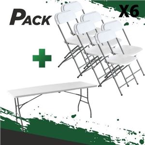 MESA DE RESINA PLEGABLE 180X70X74CM + 6 SILLAS RESINA PLEGABLE 80X50X45CM - PACK248
