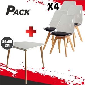 MESA DESIGN D900 80X80CM BLANCA + 4 SILLAS DESIGN D1000 TRANS+NEGRO - PACK229