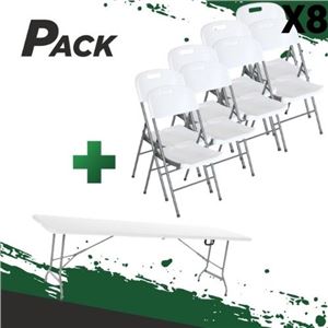 MESA DE RESINA PLEGABLE 240X74X74CM + 8 SILLAS RESINA PLEGABLE PRO 44X53X83 - PACK254