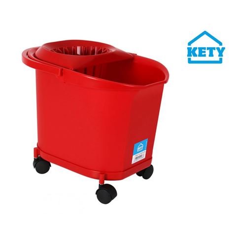 CUBO 16L C/ RUEDAS ASA Y ESCURRIDOR ROJO KETY - 8413020000288