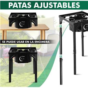REAC FOGON DE GAS ALTA POTENCIA 1 FUEGO 40X40CM AJUSTABLE 3 ALTURAS MUVIP - MV0633-3