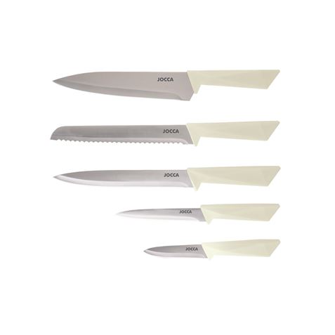 SET 5 CUCHILLOS ACERO INOXIDABLE + TACOMA CREMA JOCCA - 2712C-1