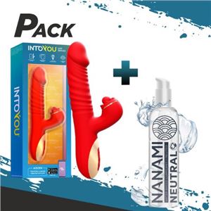VIBRADOR DOBLE MOTOR CON ESTIMULADOR + LUBRICANTE BASE DE AGUA 150ML - PACK264