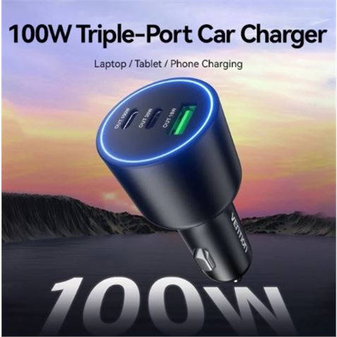 CARGADOR DE COCHE PARA SMARTPHONE | 100W | 2XUSB-C,1USB-A NEGRO VENTION - FFQB0-1
