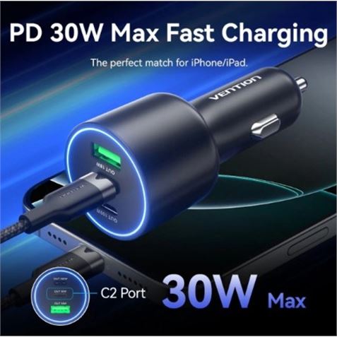 CARGADOR DE COCHE PARA SMARTPHONE | 100W | 2XUSB-C,1USB-A NEGRO VENTION - FFQB0-3