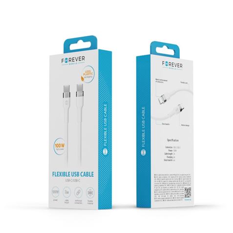 CABLE FLEXIBLE TIPO C A TIPO C 2M 100W FOREVER BLANCO - GSM115430-2