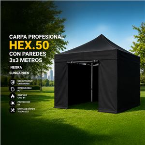 CARPA PROFESIONAL HEX.50 CON PAREDES 3X3 METROS NEGRA SUNGARDEN - SG0221-2